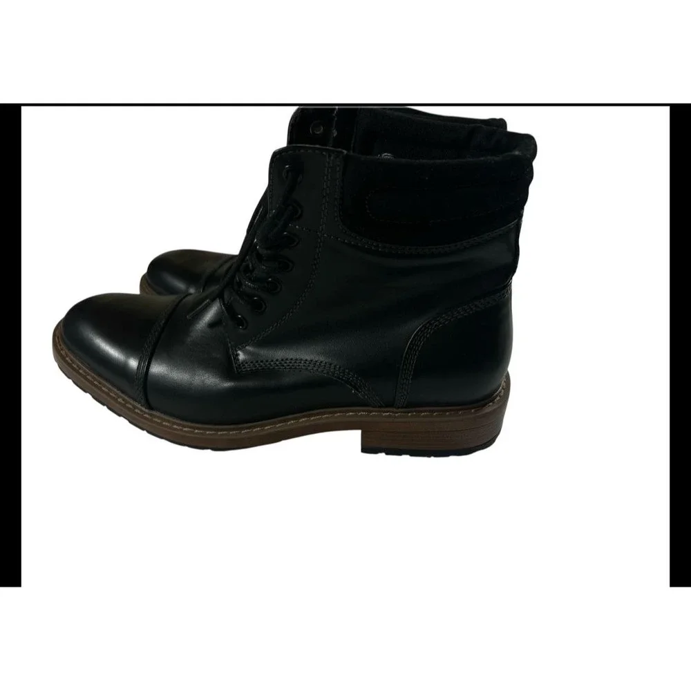 Perry Ellis Portfolio Dakota Black Cap Toe Boots Mens Size 8 Leather Like Finish